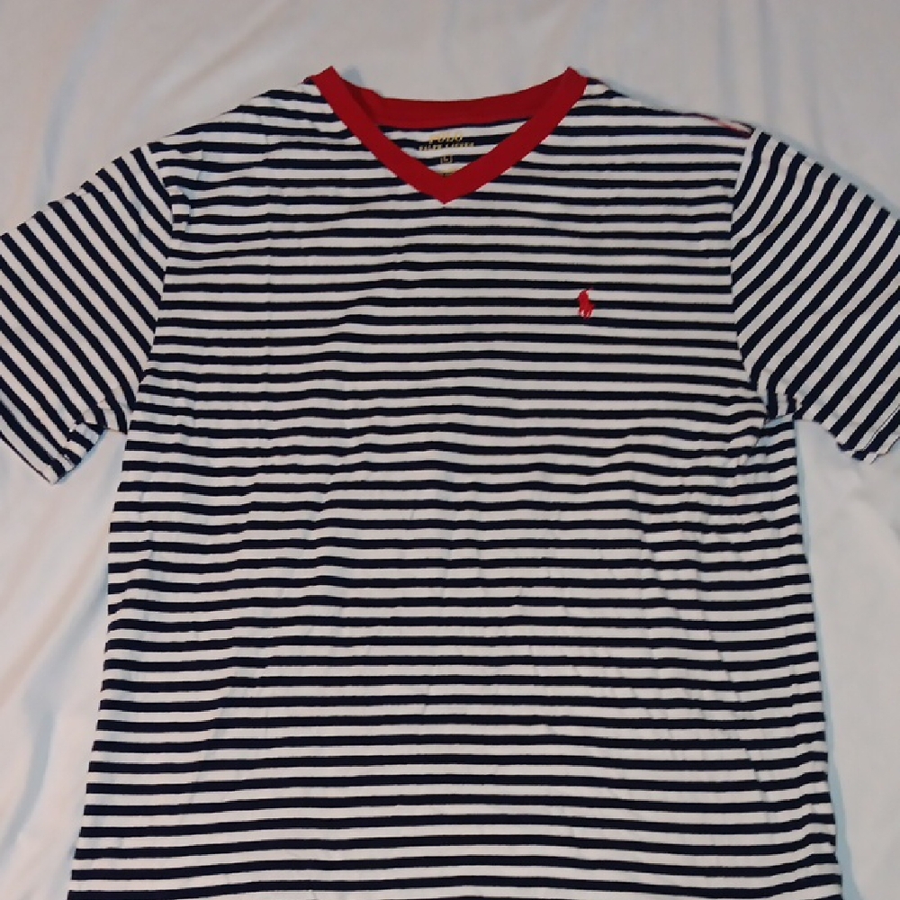 Mens Polo Ralph Lauren Striped V neck Short Sleeve Tshirt